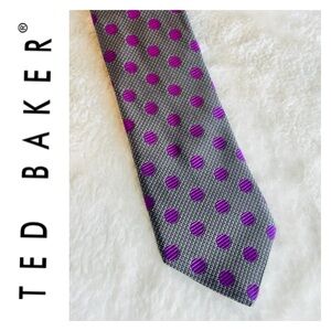 TED BAKER Grey Gray Purple Polka Dot Tie